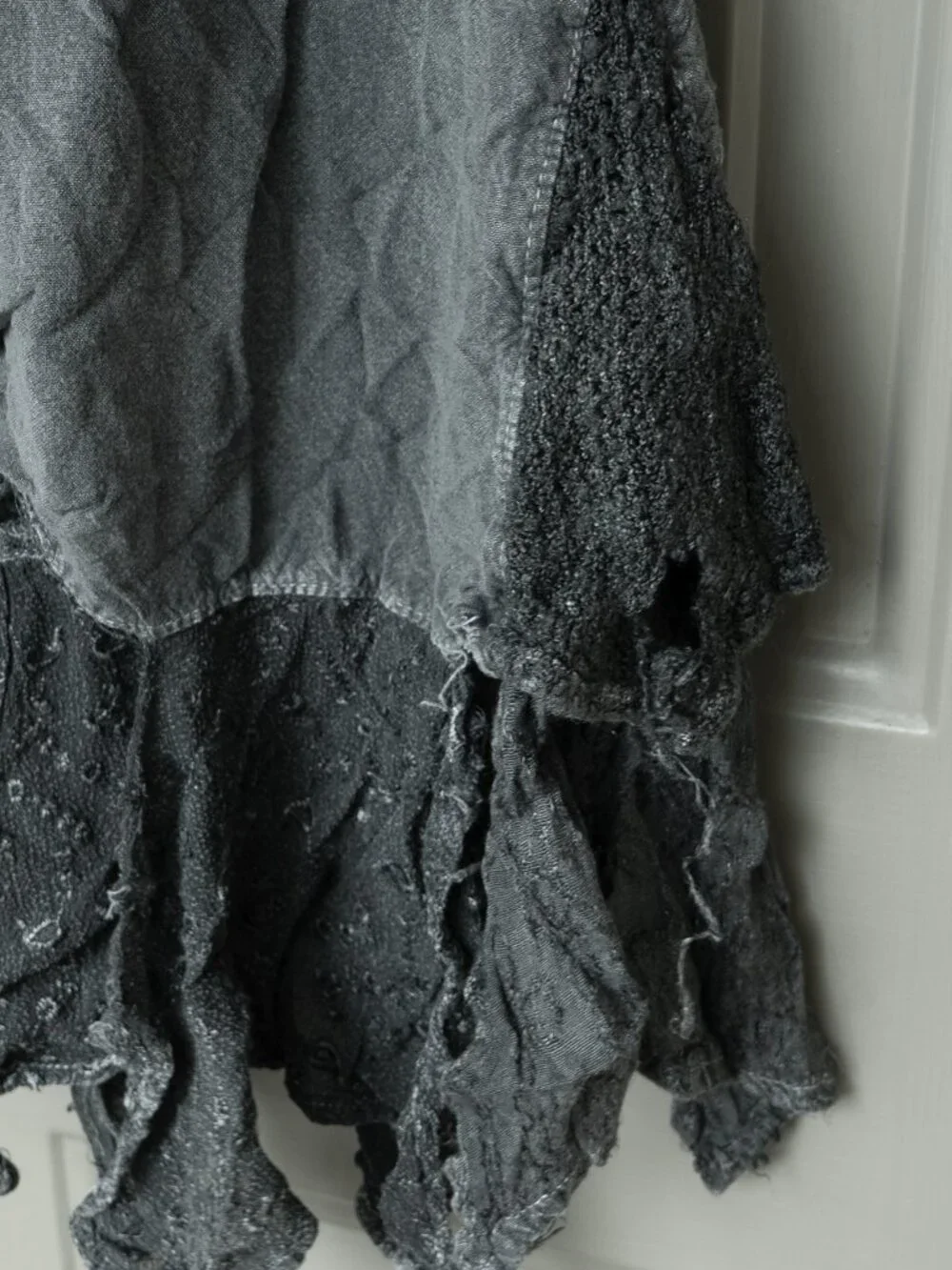 KIRAT Skirt Asymmetrical Witchy Grey Embroidered Hippie Handkerchief Midi - Picture 14 of 14